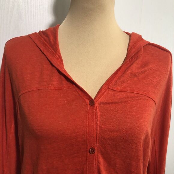 EILEEN FISHER Linen Cardigan Womens XS Orange Dolman Sleeves Hoodie Sweater - Picture 3 of 14